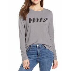 SUB URBAN RIOT Indoorsy Long Sleeve Graphic T-Shirt Relaxed Fit Grey Womens Sz M